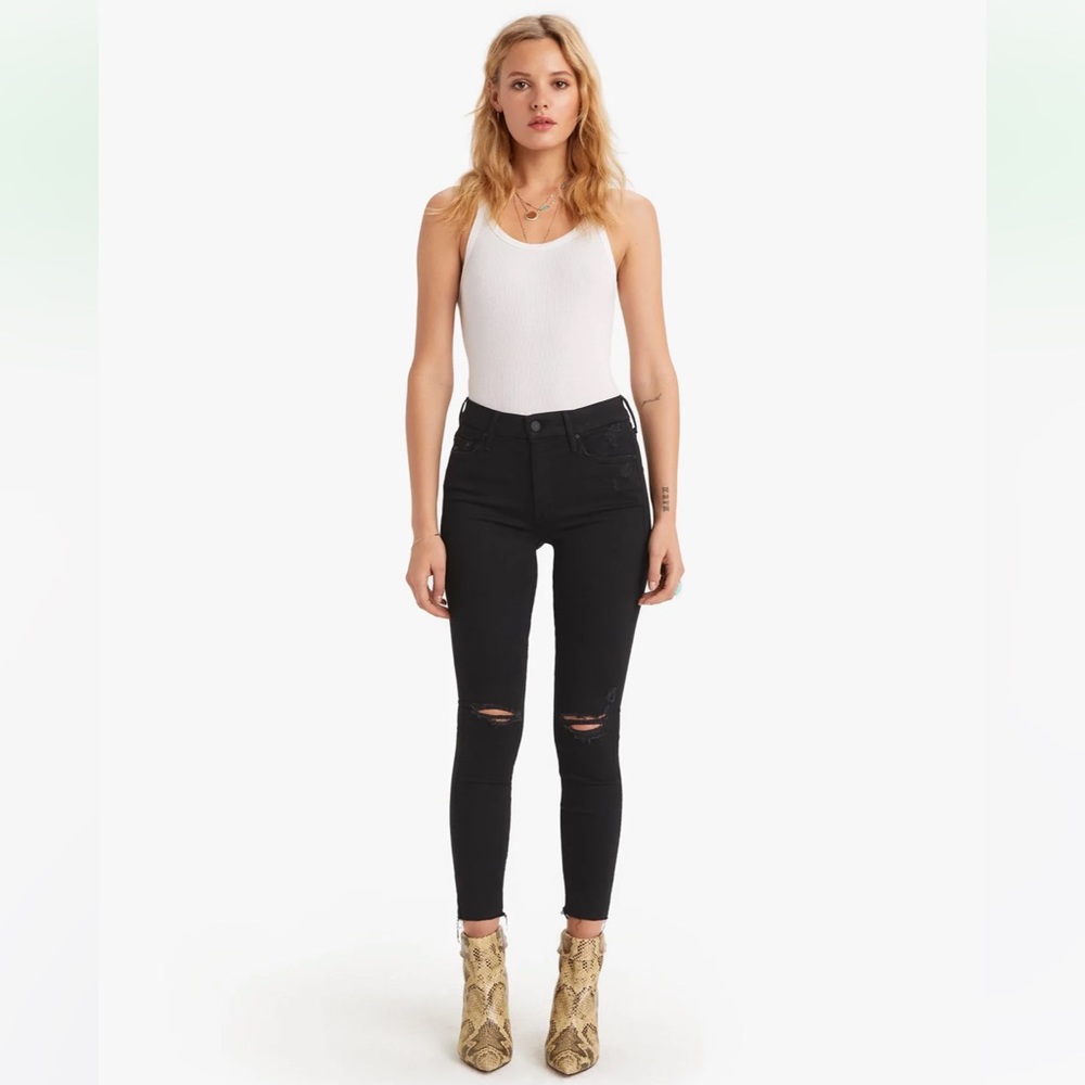 Mother black looker ankle fray skinny jeans